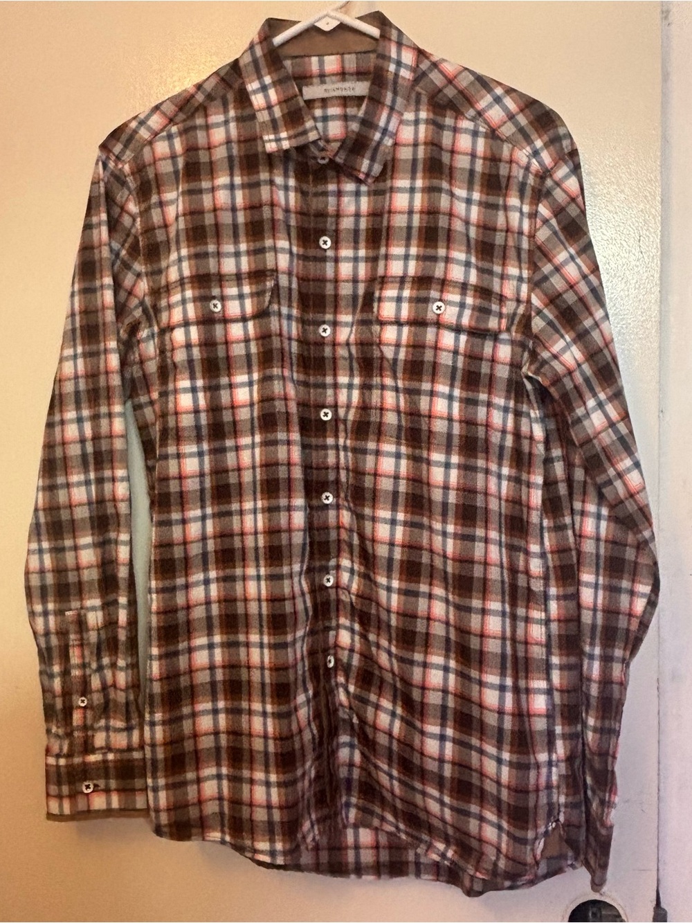 7 Diamonds Brown, White and Red Plaid Button-Down Shirt